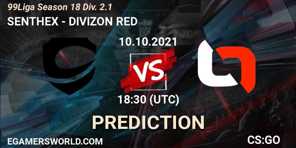 SENTHEX - DIVIZON RED: ennuste. 10.10.2021 at 18:30, Counter-Strike (CS2), 99Liga Season 18 Div. 2.1