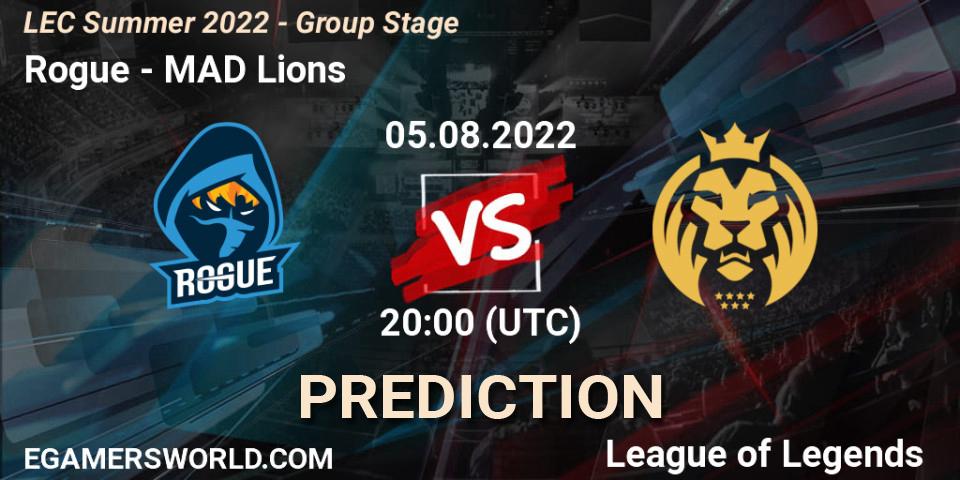 Rogue - MAD Lions: ennuste. 05.08.2022 at 19:00, LoL, LEC Summer 2022 - Group Stage