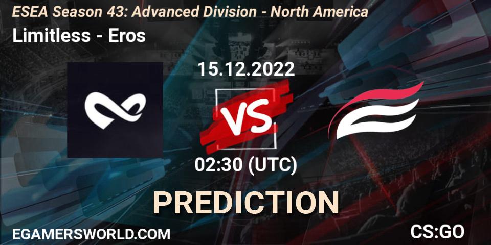 Limitless - Eros: ennuste. 15.12.2022 at 02:30, Counter-Strike (CS2), ESEA Season 43: Advanced Division - North America