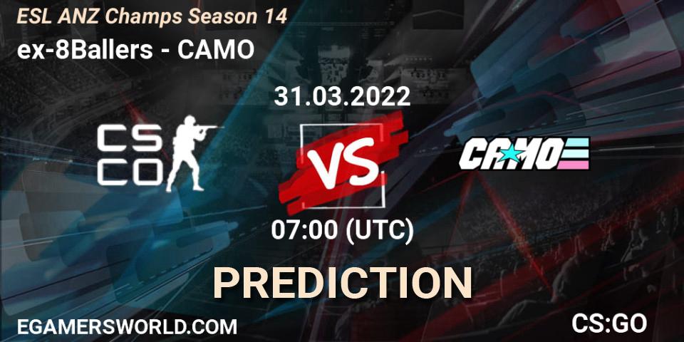 ex-8Ballers - CAMO: ennuste. 31.03.2022 at 07:00, Counter-Strike (CS2), ESL ANZ Champs Season 14