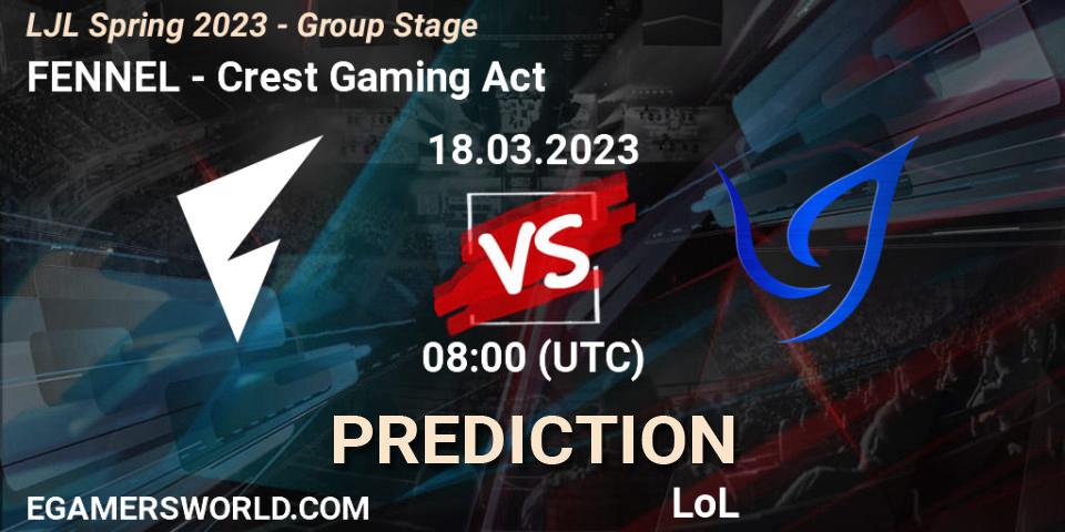 FENNEL - Crest Gaming Act: ennuste. 18.03.2023 at 08:00, LoL, LJL Spring 2023 - Group Stage
