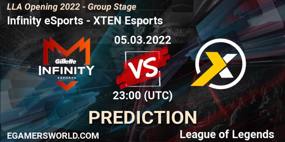 Infinity eSports - XTEN Esports: ennuste. 05.03.2022 at 22:00, LoL, LLA Opening 2022 - Group Stage