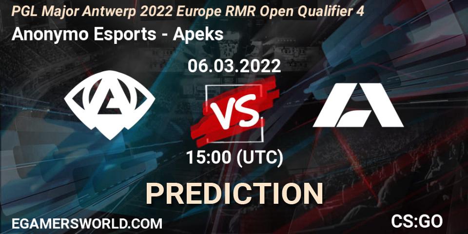 Anonymo Esports - Apeks: ennuste. 06.03.22, CS2 (CS:GO), PGL Major Antwerp 2022 Europe RMR Open Qualifier 4