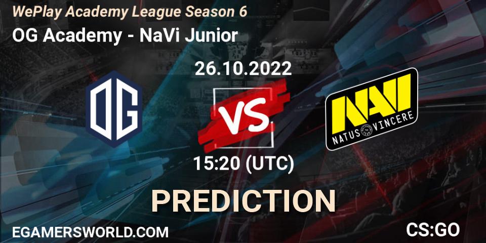 OG Academy - NaVi Junior: ennuste. 26.10.2022 at 15:35, Counter-Strike (CS2), WePlay Academy League Season 6