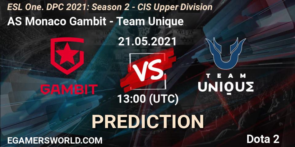 AS Monaco Gambit - Team Unique: ennuste. 21.05.2021 at 12:56, Dota 2, ESL One. DPC 2021: Season 2 - CIS Upper Division