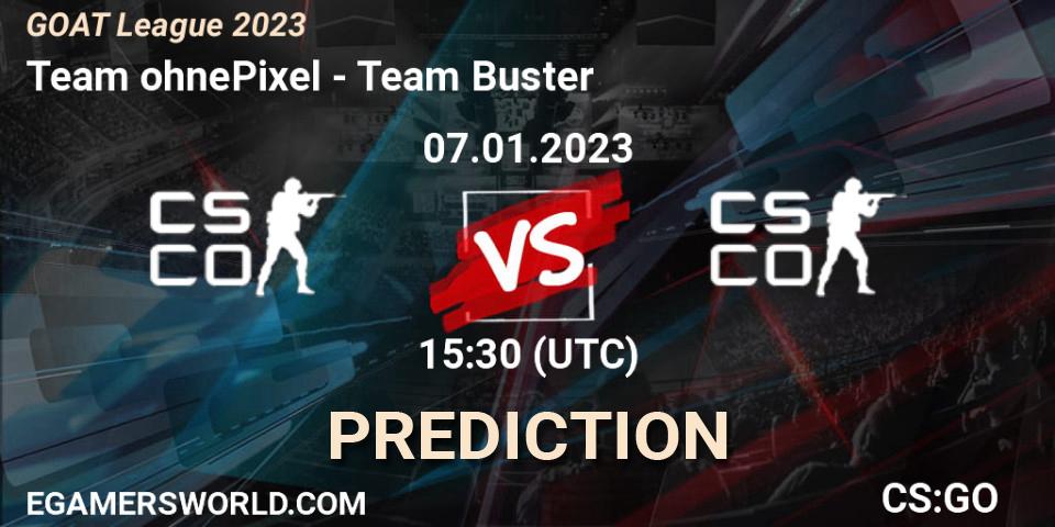 Team ohnePixel - Team Buster: ennuste. 07.01.2023 at 15:35, Counter-Strike (CS2), GOAT League 2023