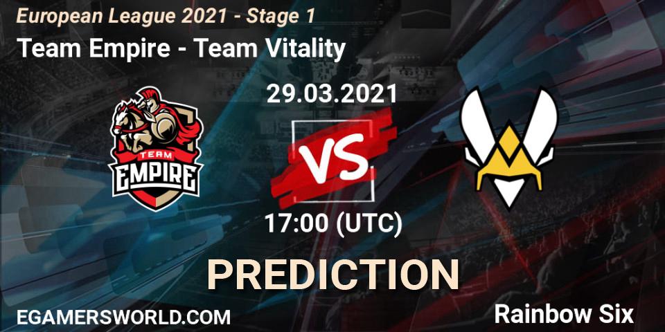 Team Empire - Team Vitality: ennuste. 29.03.2021 at 17:15, Rainbow Six, European League 2021 - Stage 1