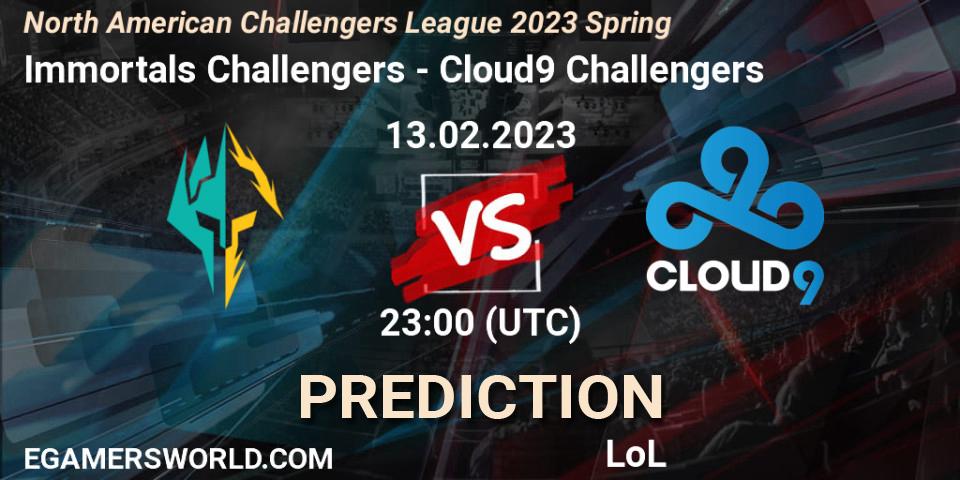 Immortals Challengers - Cloud9 Challengers: ennuste. 13.02.23, LoL, NACL 2023 Spring - Group Stage