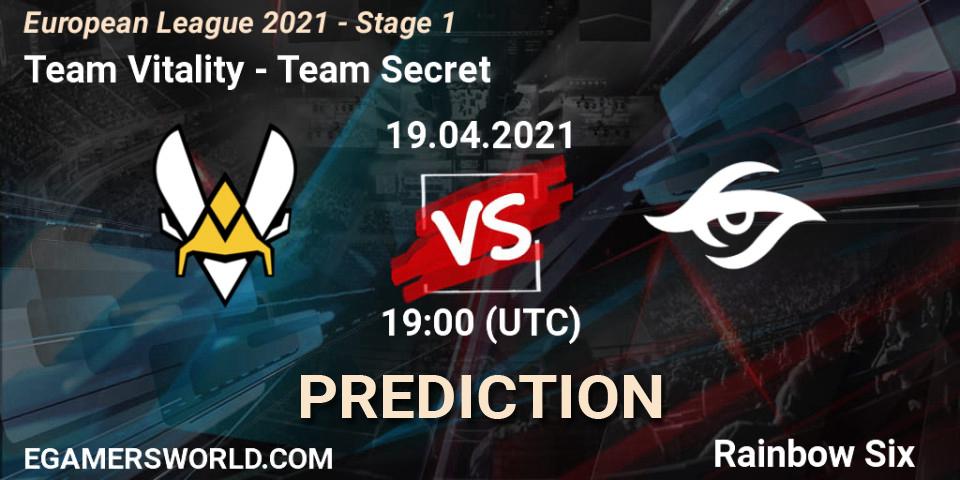 Team Vitality - Team Secret: ennuste. 19.04.2021 at 21:00, Rainbow Six, European League 2021 - Stage 1