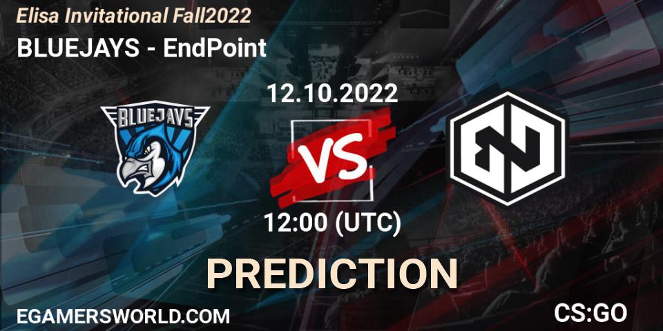 BLUEJAYS - EndPoint: ennuste. 12.10.2022 at 12:00, Counter-Strike (CS2), Elisa Invitational Fall 2022