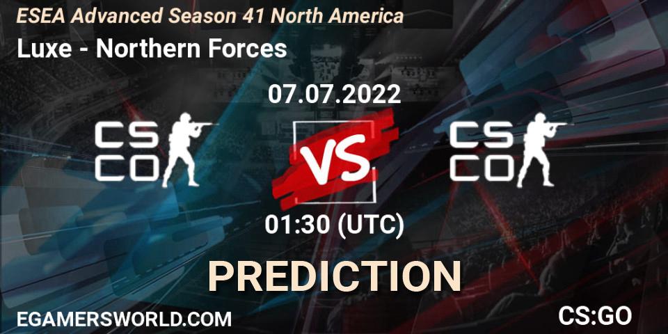 Luxe - Northern Forces: ennuste. 06.07.2022 at 01:00, Counter-Strike (CS2), ESEA Advanced Season 41 North America