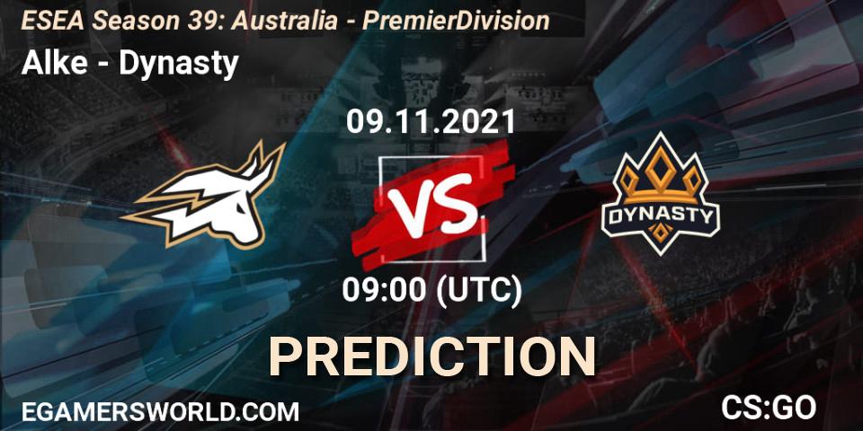 Alke - Dynasty: ennuste. 09.11.2021 at 09:00, Counter-Strike (CS2), ESEA Season 39: Australia - Premier Division