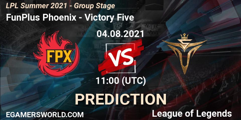 FunPlus Phoenix - Victory Five: ennuste. 04.08.2021 at 11:00, LoL, LPL Summer 2021 - Group Stage