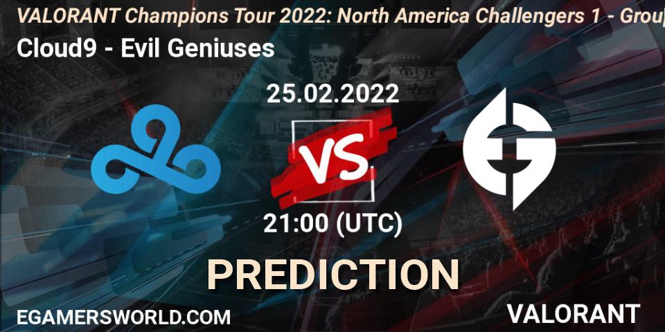 Cloud9 - Evil Geniuses: ennuste. 25.02.22, VALORANT, VCT 2022: North America Challengers 1 - Group Stage