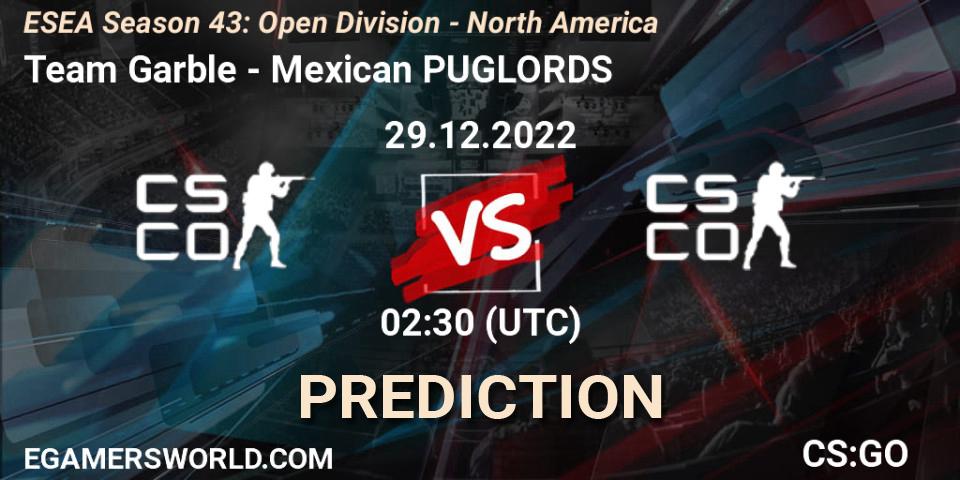 Team Garble - Mexican PUGLORDS: ennuste. 29.12.2022 at 02:30, Counter-Strike (CS2), ESEA Season 43: Open Division - North America