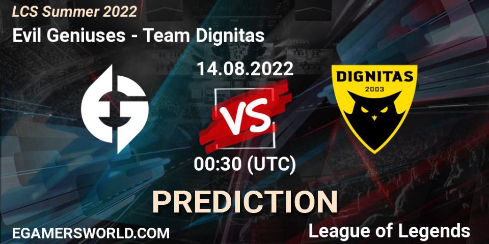 Evil Geniuses - Team Dignitas: ennuste. 14.08.2022 at 00:30, LoL, LCS Summer 2022