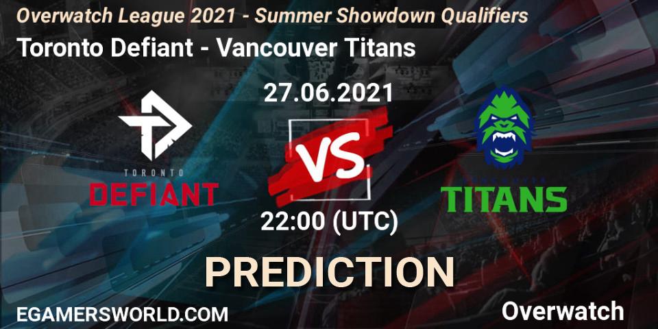 Toronto Defiant - Vancouver Titans: ennuste. 27.06.2021 at 23:00, Overwatch, Overwatch League 2021 - Summer Showdown Qualifiers