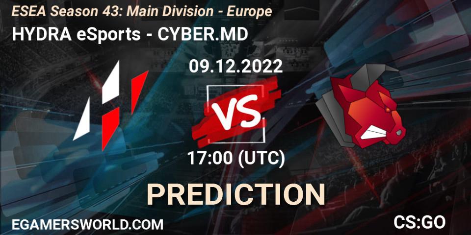 HYDRA eSports - CYBER.MD: ennuste. 09.12.22, CS2 (CS:GO), ESEA Season 43: Main Division - Europe
