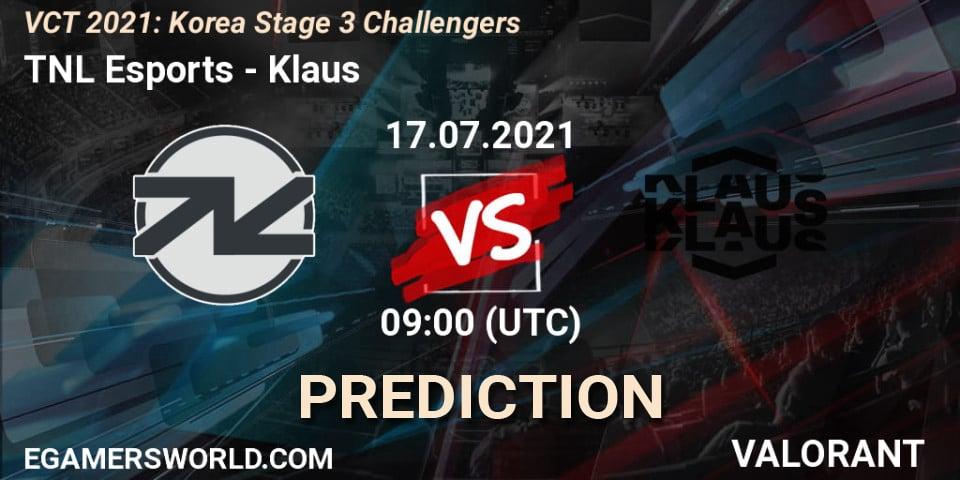 TNL Esports - Klaus: ennuste. 17.07.2021 at 09:00, VALORANT, VCT 2021: Korea Stage 3 Challengers