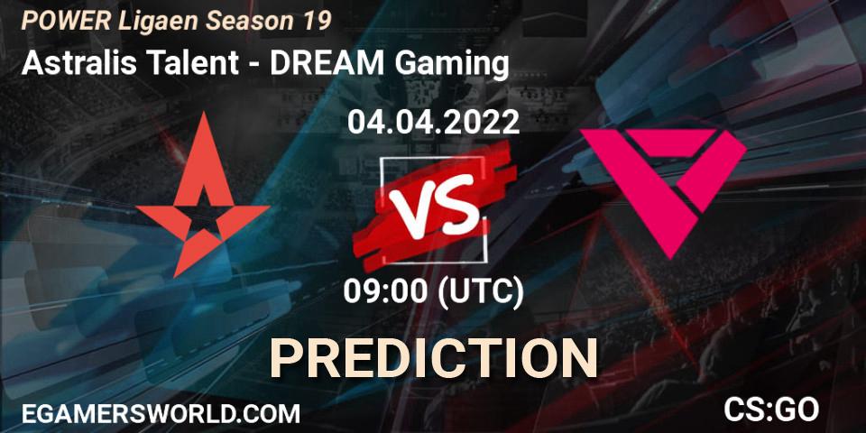 Astralis Talent - DREAM Gaming: ennuste. 04.04.2022 at 09:00, Counter-Strike (CS2), Dust2.dk Ligaen Season 19