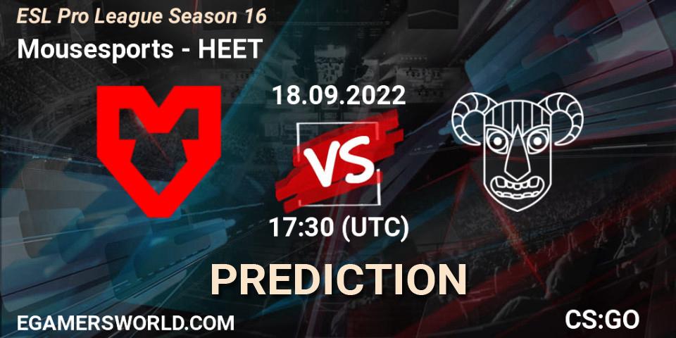 Mousesports - HEET: ennuste. 18.09.2022 at 17:30, Counter-Strike (CS2), ESL Pro League Season 16