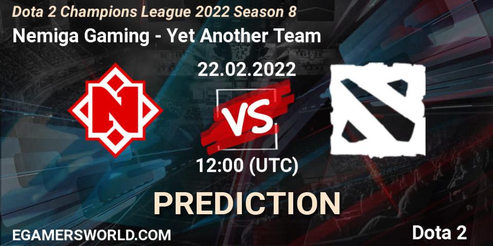 Nemiga Gaming - Yet Another Team: ennuste. 22.02.2022 at 12:00, Dota 2, Dota 2 Champions League 2022 Season 8