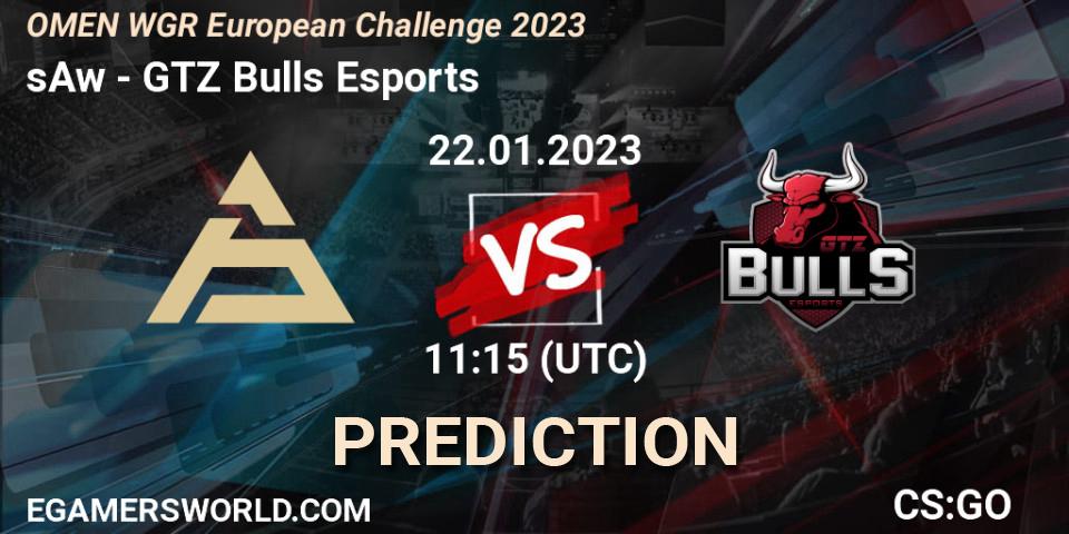 sAw - GTZ Bulls Esports: ennuste. 22.01.2023 at 11:45, Counter-Strike (CS2), OMEN WGR European Challenge 2023