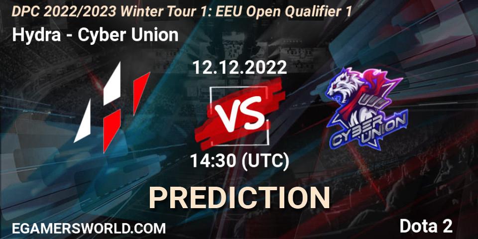 Hydra - Cyber Union: ennuste. 12.12.2022 at 14:29, Dota 2, DPC 2022/2023 Winter Tour 1: EEU Open Qualifier 1