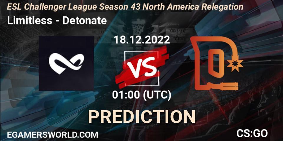Limitless - Detonate: ennuste. 18.12.2022 at 01:00, Counter-Strike (CS2), ESL Challenger League Season 43 North America Relegation