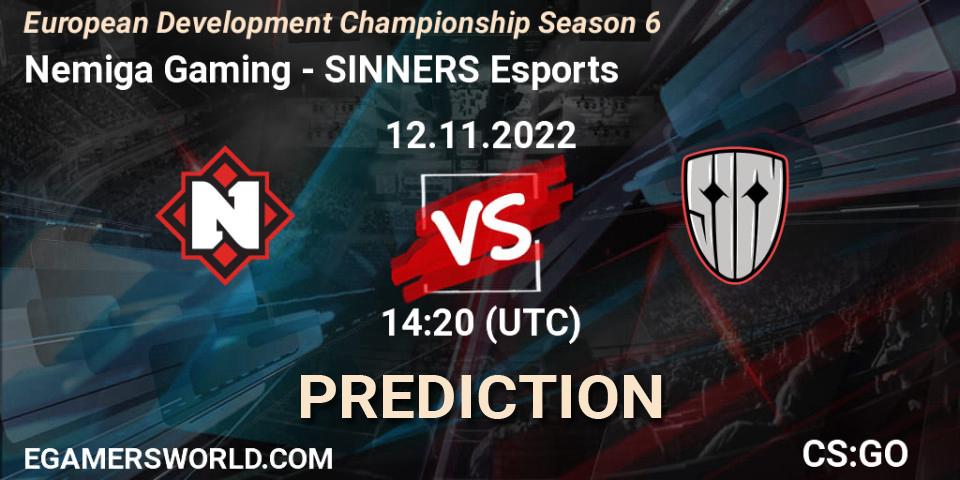 Nemiga Gaming - SINNERS Esports: ennuste. 12.11.2022 at 14:20, Counter-Strike (CS2), European Development Championship Season 6