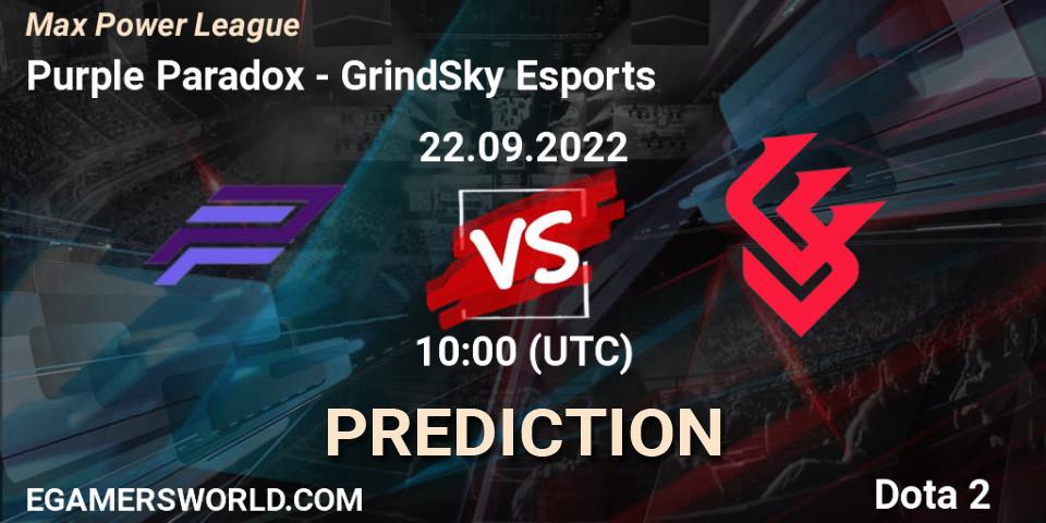 Purple Paradox - GrindSky Esports: ennuste. 22.09.2022 at 10:42, Dota 2, Max Power League