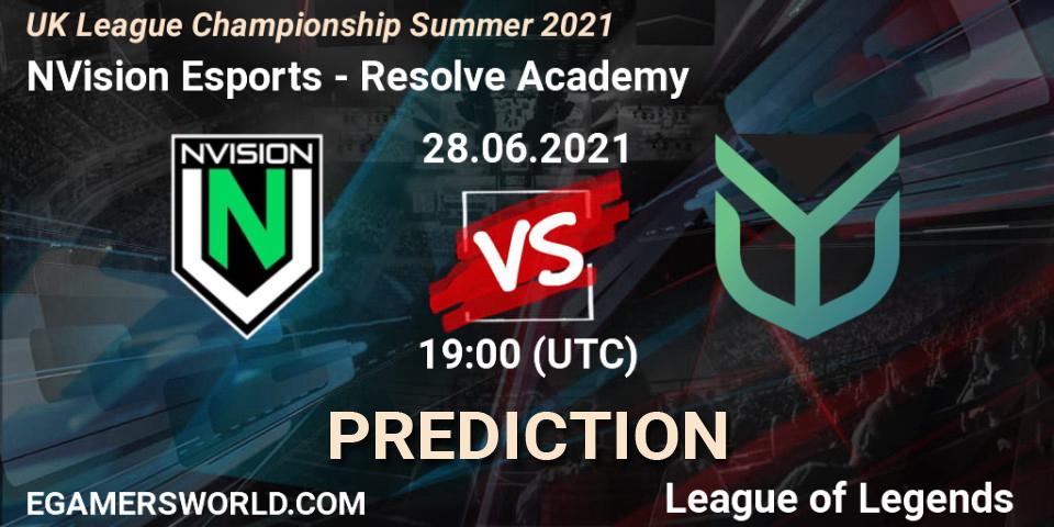 NVision Esports - Resolve Academy: ennuste. 28.06.2021 at 19:00, LoL, UK League Championship Summer 2021
