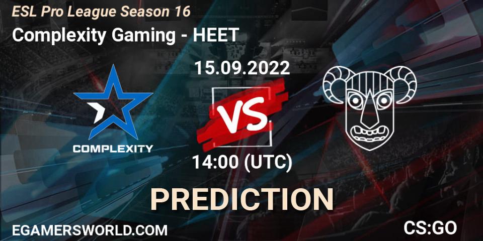 Complexity Gaming - HEET: ennuste. 15.09.2022 at 14:00, Counter-Strike (CS2), ESL Pro League Season 16