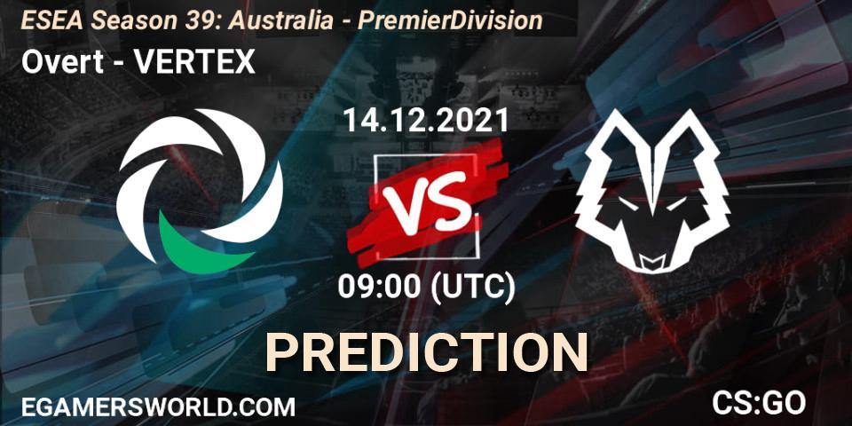 Overt - VERTEX: ennuste. 15.12.2021 at 09:00, Counter-Strike (CS2), ESEA Season 39: Australia - Premier Division