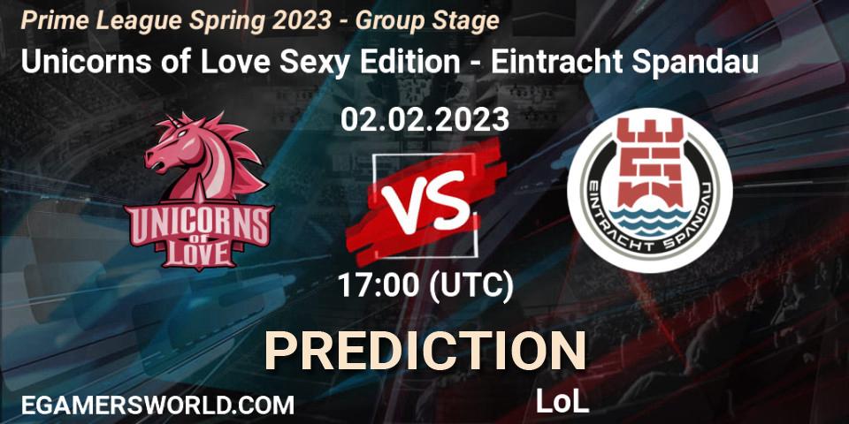 Unicorns of Love Sexy Edition - Eintracht Spandau: ennuste. 02.02.23, LoL, Prime League Spring 2023 - Group Stage