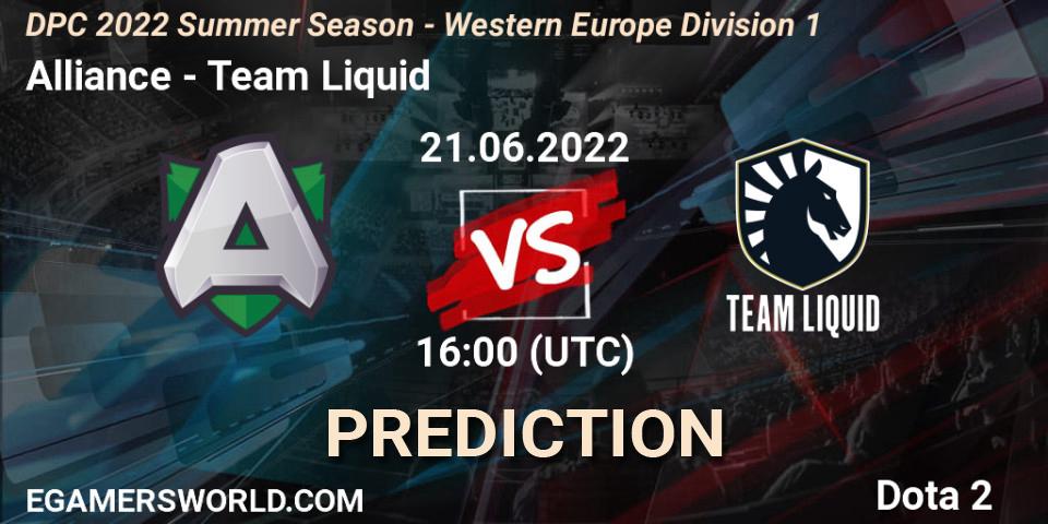 Alliance - Team Liquid: ennuste. 21.06.2022 at 18:00, Dota 2, DPC WEU 2021/2022 Tour 3: Division I