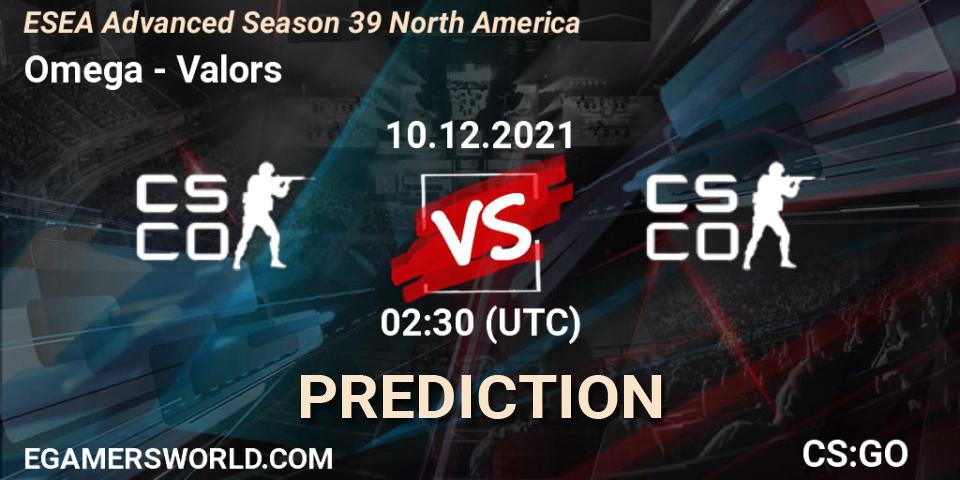 Omega - Valors: ennuste. 10.12.2021 at 02:00, Counter-Strike (CS2), ESEA Advanced Season 39 North America