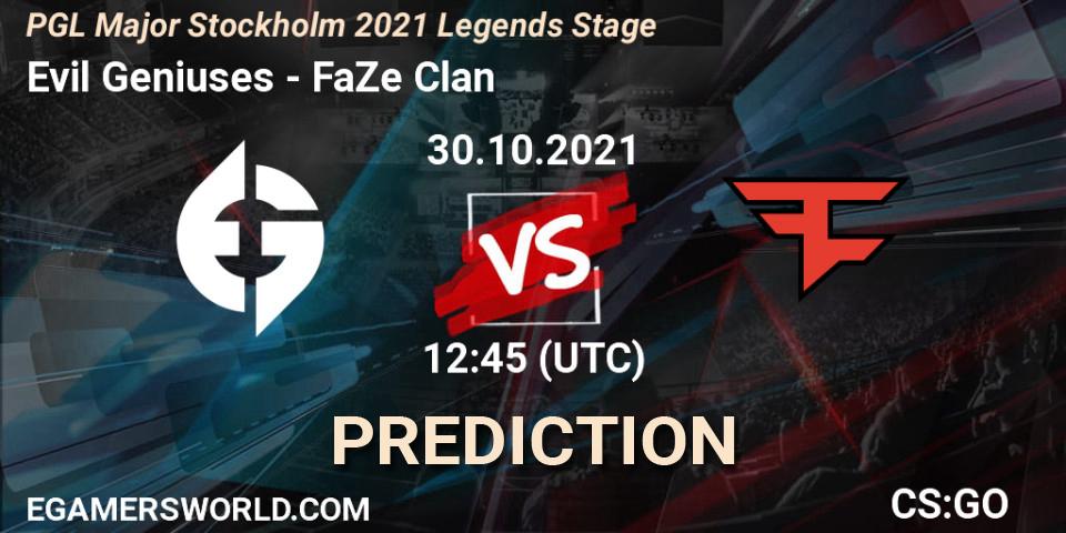 Evil Geniuses - FaZe Clan: ennuste. 30.10.2021 at 09:00, Counter-Strike (CS2), PGL Major Stockholm 2021 Legends Stage