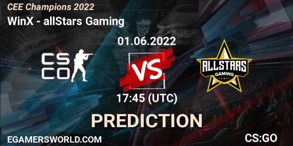 WinX - allStars Gaming: ennuste. 01.06.2022 at 17:45, Counter-Strike (CS2), CEE Champions 2022