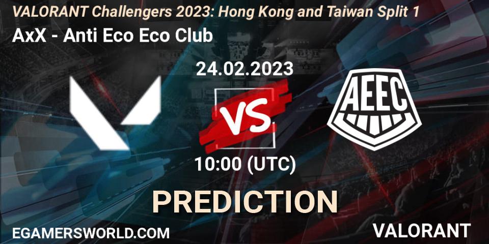 AxX - Anti Eco Eco Club: ennuste. 24.02.2023 at 08:00, VALORANT, VALORANT Challengers 2023: Hong Kong and Taiwan Split 1
