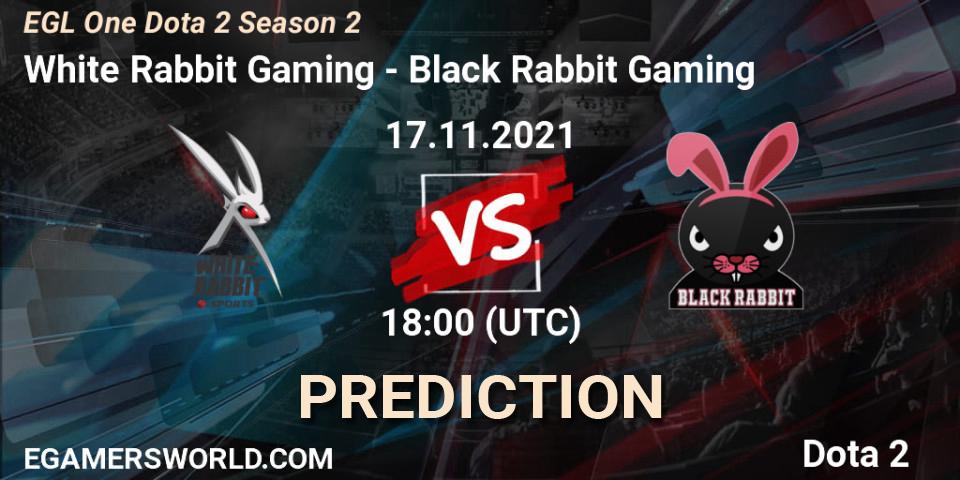 White Rabbit Gaming - Black Rabbit Gaming: ennuste. 21.11.2021 at 18:06, Dota 2, EGL One Dota 2 Season 2