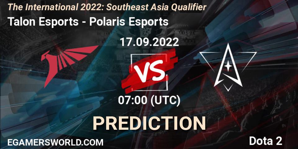 Talon Esports - Polaris Esports: ennuste. 17.09.2022 at 07:25, Dota 2, The International 2022: Southeast Asia Qualifier