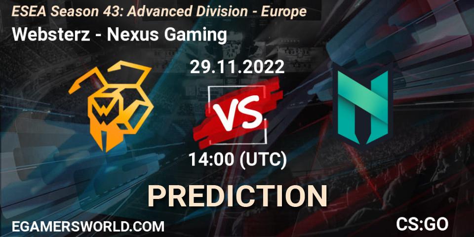 Websterz - Nexus Gaming: ennuste. 29.11.22, CS2 (CS:GO), ESEA Season 43: Advanced Division - Europe