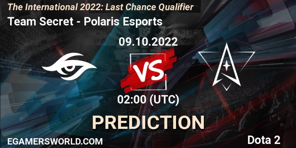Team Secret - Polaris Esports: ennuste. 09.10.22, Dota 2, The International 2022: Last Chance Qualifier