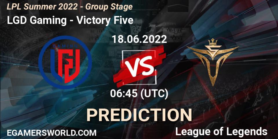 LGD Gaming - Victory Five: ennuste. 18.06.2022 at 06:45, LoL, LPL Summer 2022 - Group Stage