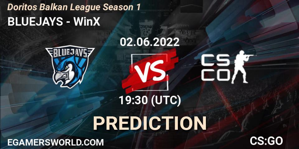 BLUEJAYS - WinX: ennuste. 02.06.2022 at 19:30, Counter-Strike (CS2), Doritos Balkan League Season 1