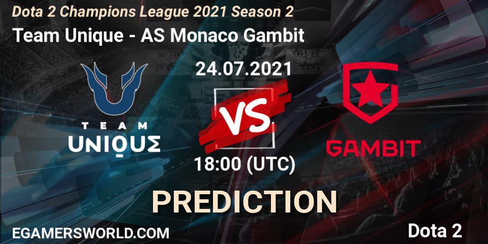 Team Unique - AS Monaco Gambit: ennuste. 24.07.2021 at 18:05, Dota 2, Dota 2 Champions League 2021 Season 2