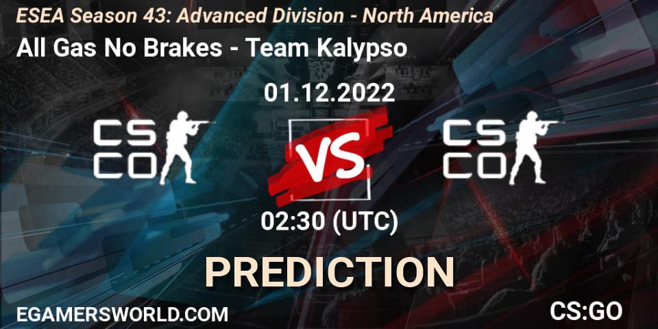 All Gas No Brakes - Team Kalypso: ennuste. 01.12.2022 at 02:30, Counter-Strike (CS2), ESEA Season 43: Advanced Division - North America