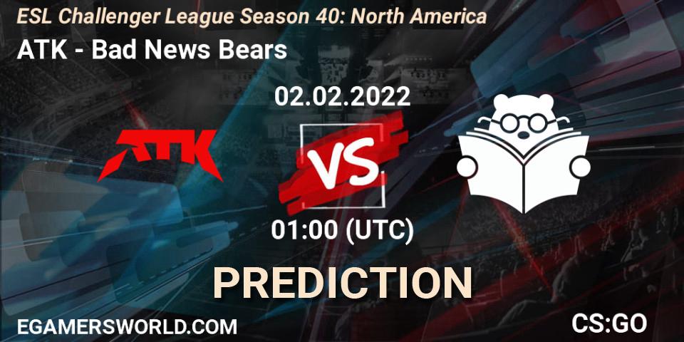ATK - Bad News Bears: ennuste. 02.02.2022 at 01:00, Counter-Strike (CS2), ESL Challenger League Season 40: North America