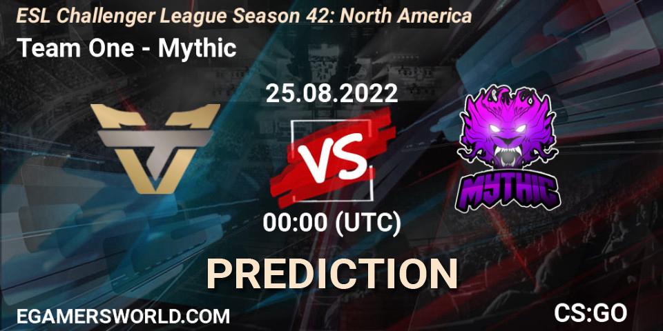 Team One - Mythic: ennuste. 25.08.2022 at 00:00, Counter-Strike (CS2), ESL Challenger League Season 42: North America